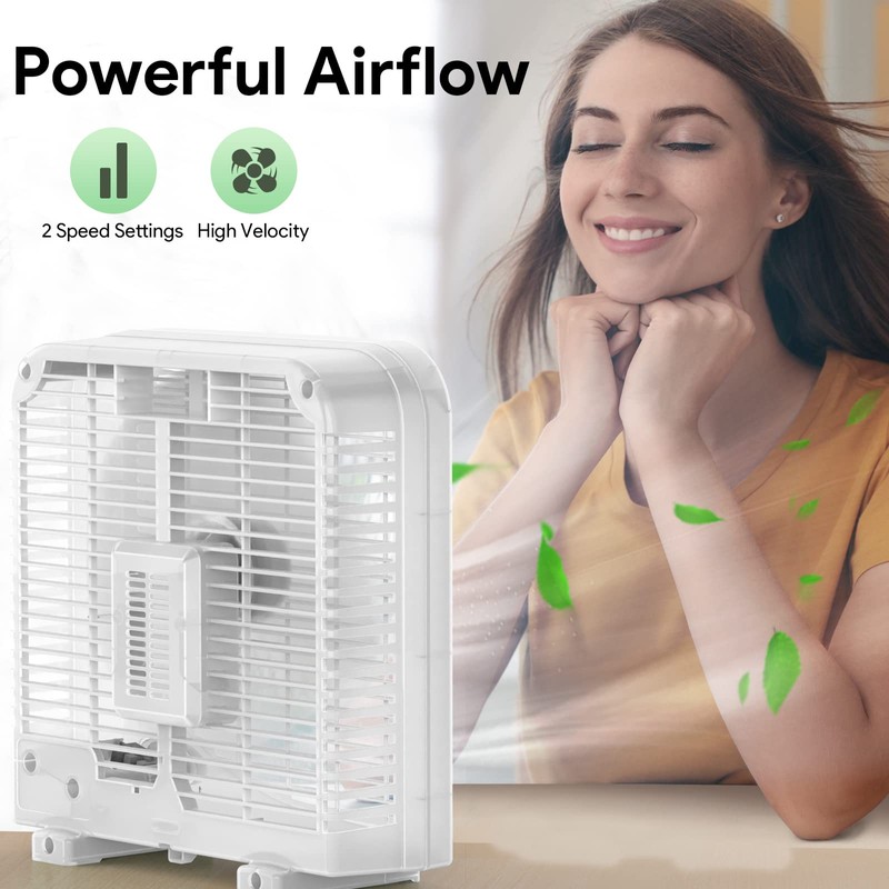 shinic 10" Tabletop Box Fan for Bedroom, 2 Speeds, Quiet