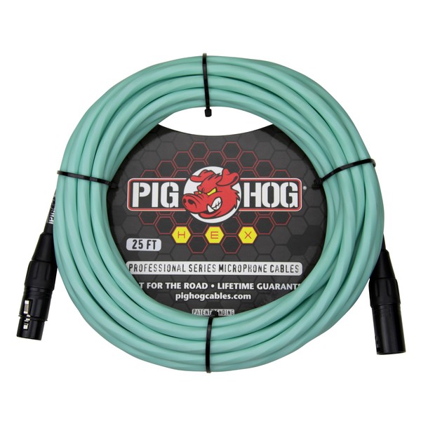PIG HOG PHMH25SG Hex Series Microphone Mic Cable, Seafoam Green
