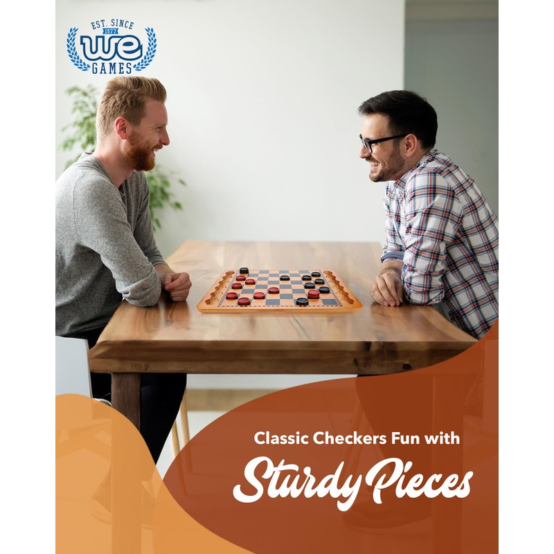 WE Games Solid Wood Checkers Board Game – 14.5-Inch Vintage