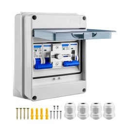 32A Dual Power Manual Transfer Switch, Waterproof and Dustproof Distribution Box, 2P Circuit Breaker and Slide Interlock, Residential Industrial Generator Power Switching, V-0 Flame-Retardant Case