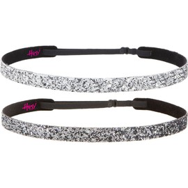 Hipsy Women's Adjustable NON SLIP Skinny Bling Glitter Headband Gunmetal Duo 2pk (Gunmetal & Silver)