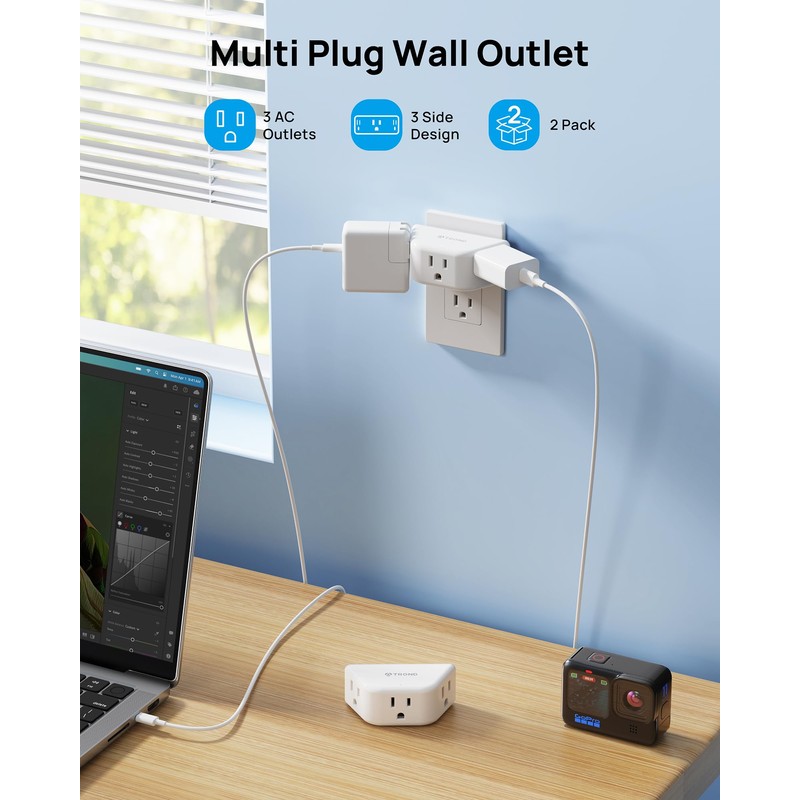 TROND Multi Plug Outlet Extender 2 Pack - Electrical Wall