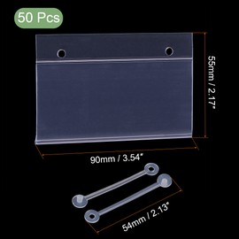 sourcing map Label Holder with Hanging Buckle 90x55mm Clear Plastic for Wire Shelf, Pack of 50