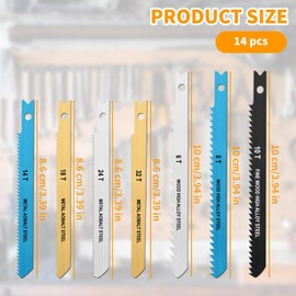 U-Shank Jig Saw Blade Set, 14 pcs Jigsaw Blades Set for Wood, Plastic and Metal Cutting, Jigsaw Blades Fit Vast Majority U Shank Jigsaws Includes 6T 8T 10T 14T 18T 24T 32T