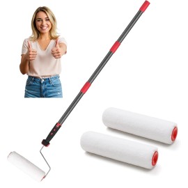 Nichcho 24"~48" long handle steel rod Painting Roller w/ 3-free Brush for Wall Ceiling