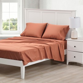 Cuddledown Dreamstead 100% Cotton Bed Sheets Set | 300 Thread Count | Luxurious Sateen Weave | Pure Combed Cotton | Soft | Wrinkle Resistant | 3 Piece Set | Red Sand | Twin | 39” x 75”