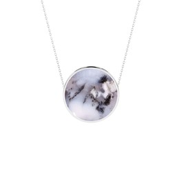 LUSTRE AND LIGHT Round Natural Dendritic Opal Slider Pendant Necklace for Women in Sterling Silver, October Birthstone Jewelry Gifts for Her Birthday, Anniversary, Christmas, Graduation