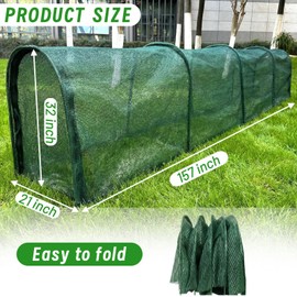 Chicken Runs for Yard,79" & 157" Extra Long Foldable Chicken Tunnels for Outside,All-in-One Kit with Sun Protection Net, Removable Door, Frame & Tools (Green, 157 * 21 * 32 inches)