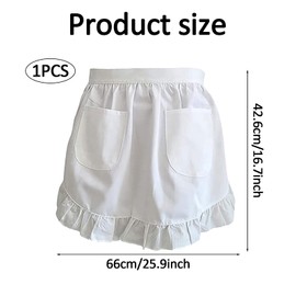 ZSRVAJ White Apron, Waitress Apron, Half Apron, Waist Apron Adjustable Waist Ruffle Apron Cooking Half Apron Women's White Costumes Aprons with Pockets for Restaurant Bistro Coffee Shop