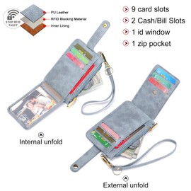 SENDEFN Slim Credit Card Holder RFID Blocking Leather Keychain Wallet for Women with Zipper Pocket