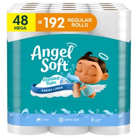 Angel Soft Toilet Paper with Fresh Linen Scented Tube, 48 Mega Rolls = 192 Regular Rolls, Soft and Strong Toilet Tissue