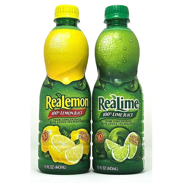 Realemon Lemon Juice and Realime Lime Juice Bundle - 15 oz Bottles (Pack of 2) - Include Phoenix Rose Fridge Sticker