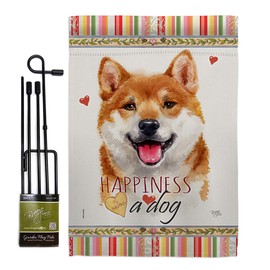 Dog Shiba Inu Happiness Garden Flag Set with Stand Animals Puppy Spoiled Paw Canine Fur Pet Nature Farm Animal Creature Small Decorative Gift Yard House Banner Double-Sided Made In USA 13 X 18.5