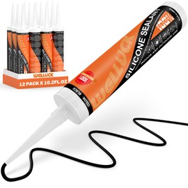 WELLUCK Black Silicone Caulk, 100% Waterproof Silicone Sealant Adhesive Caulking,for RV, Kitchen,Bathroom, Window, Door, Glass,10.2FL.OZ/300ML（12 Pack）