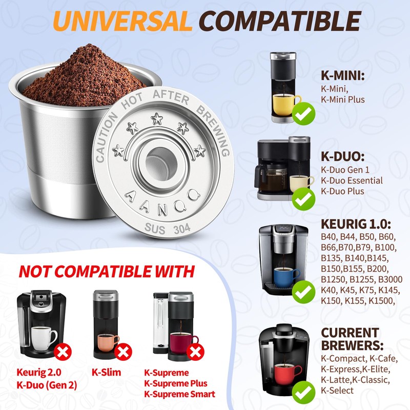AANQQ 2 Pack K Cup Reusable Coffee Pods for Keurig: