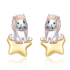 Horse Earrings for Children Sterling Silver 925 Girls Children's Stud Earrings Horse Jewellery Birthday Gifts for Women Daughter, Sterling Silver