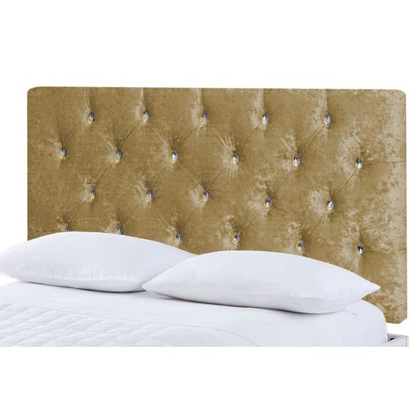 Chesterfield Headboard in Crush velvet for Divan Bed with Diamante Buttons (Gold, Double 4 FEET 6 INCHES, Height 20 INCHES)