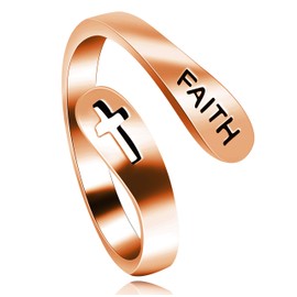 Uloveido Adjustable 925 Sterling Silver Cross Faith Ring for Women and Men, Christian Open Rings, Religion Jewellery Y531, Silver