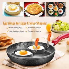 Egg Ring, Cozii 2 Pack Stainless Steel Egg Ring Molds with Anti-scald Handle and Oil Brush Non Stick Circles for Fried Egg McMuffin Sandwiches Frying, Breakfast Household Kitchen Cooking Tool Omelette