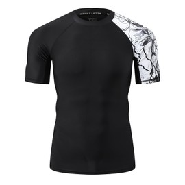 Men's Short Sleeves Sun Shirts UV Sun Protection UPF 50+ Rash Guard Black Lion L