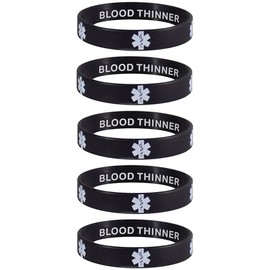 Blood THINNER Medical Alert ID Privacy Enhanced Silicone Bracelets Black 5 Pack