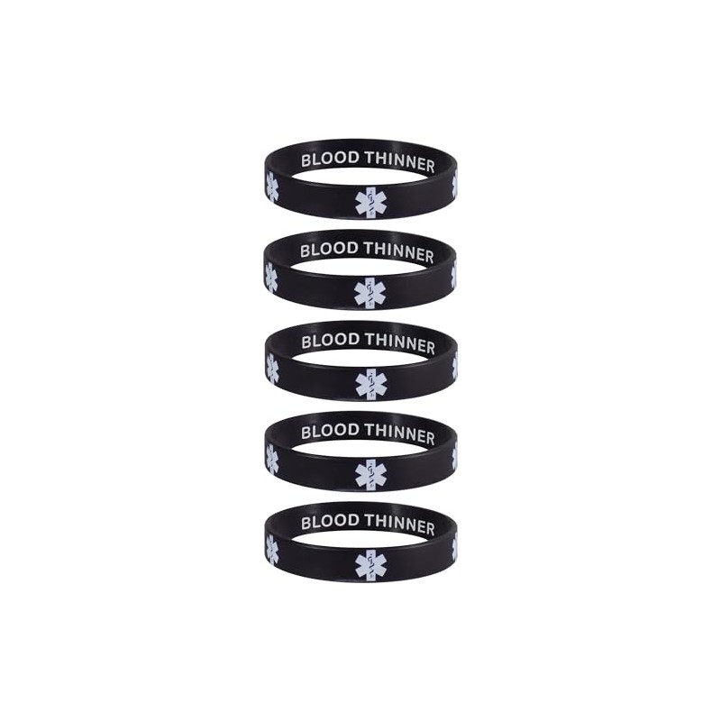 Blood THINNER Medical Alert ID Privacy Enhanced Silicone Bracelets Black
