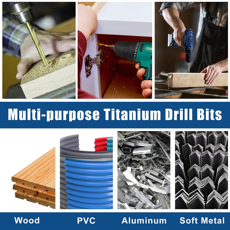 COMOWARE Titanium Twist Drill Bit Set - 10 Pcs 1/4"