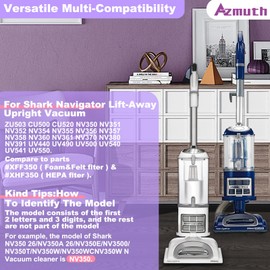 Vacuum Filter for Shark Vacuum Filter Replacement for Shark NV360 Navigator Lift-away Deluxe Upright Vacuum NV350 NV351 NV355 NV360 NV391, 2 XHF350 Grey HEPA Filter + 4 XFF350 Foam + 4 Felt Filter