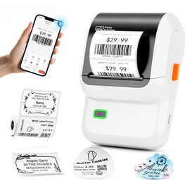 Ponek Label Maker, M100 Bluetooth Label Printer, Versatile App with 2000 Icons and 300 Templates, 2 Inch Barcode Label Printer for Small Business, Office, Home, School Organization, White