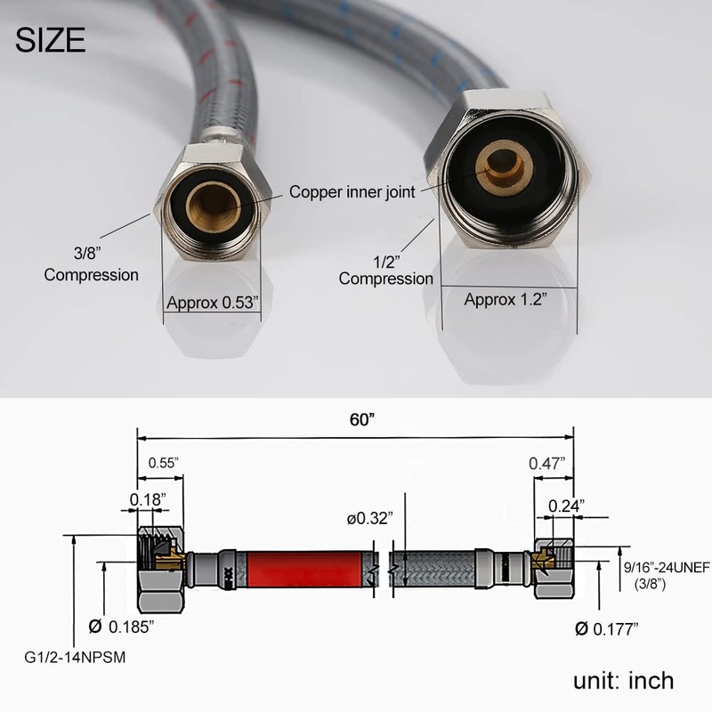 WOWOW 60" Length Faucet Supply Line, Bathroom Kitchen Faucet Lines