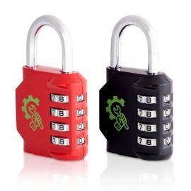Spanner In the Works® | Padlocks with Code | 4 Digit Weatherproof Combination Padlock Outdoor | Gym Locker Padlocks (Pack of Two, Red and Black Coded Number Locks)