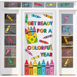 JarThenaAMCS Colorful Crayon Door Stickers Get Ready for A Colorful Year Wall Decals Large Mural Stickers for Back to School Classroom Glass Window Decor