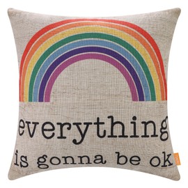 LINKWELL Inspirational Pillow Cover 18x18, Rustic Positive Quote Pillow Cover for Couch Sofa, Rainbow Throw Pillow Cover Decorative, Farmhouse Decorations Indoor Home Decor CC1987