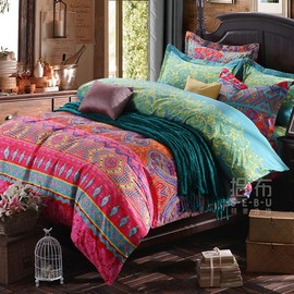 YAHFSHUILU Bohemian Duvet Cover Sets 3Pcs 3D Print Quilt Cover Gorgeous Exotic Bohemian Cover with Zipper Closure Floral Pattern Decoration Vintage Bohemian Quilt Cover with 2 Pillow Shams,King Size