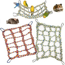 Pack of 2 Colourful Bird Rope Net, 32 x 25 cm, Woven Climbing Rope Net with 4 Hooks, Hanging Pet Hammock, Rope Bridge Toy, Cage Decoration, Climbing Net, for Small Animals, Rat, Hamster, Bird, Ferret