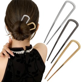 5WYOUKE 3-Piece U-Shaped Hairpin Set, Metal Fittings, U-Pin, Hair Ornament, Hair Stick, Alloy, Everyday Use, Women's Dress, Yukata, Kimono, Coming-of-Age Ceremonies, Graduation, Wedding, Party, Bun, Hair Accessory, Double Strung Hairband, 5.5 inches (14 