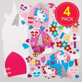 Baker Ross AX667 Unicorn Fairy Door Kits - Pack of 4, Creative Arts and Crafts for Kids Storytelling, Making and Creating