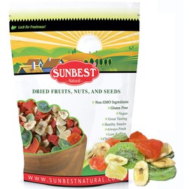 Sunbest Natural Tropical Dried Fruit Mix, Mango, Papaya, Banana, Kiwi, Vegan, 3 Lbs.