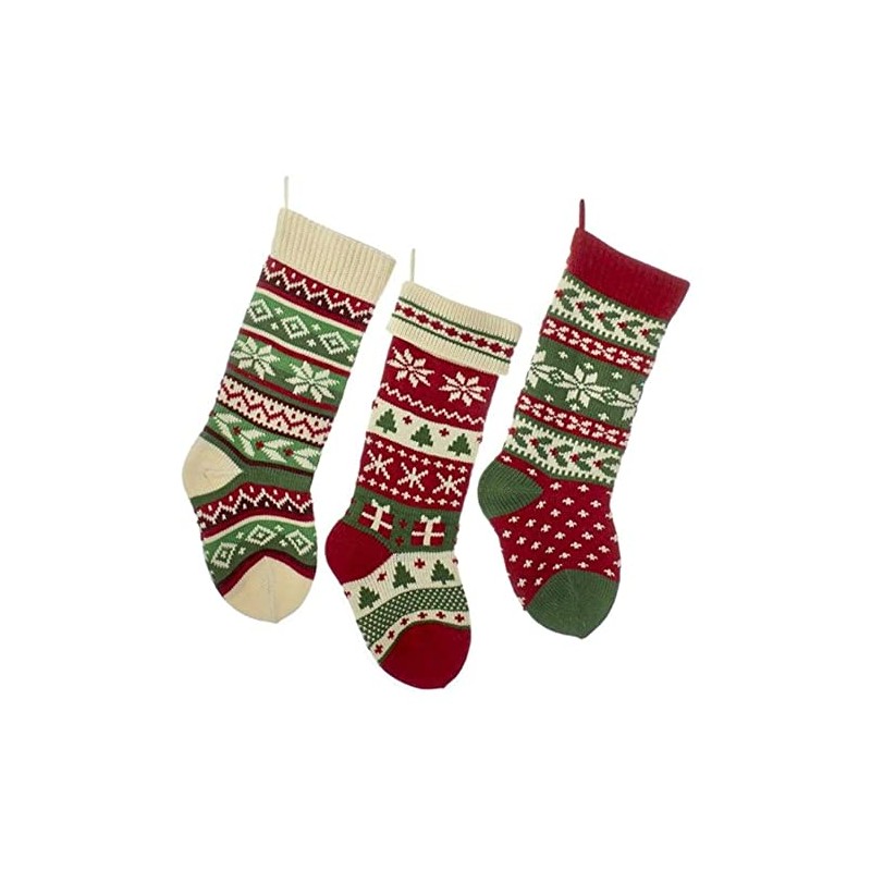 Kurt Adler Heavy Knit Snowflake and Chrismas Tree Stocking -
