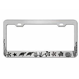 Ocean Turtles Design Heavy Duty Metal Car License Plate Frame Auto Tag Holder(Chrome/Black)