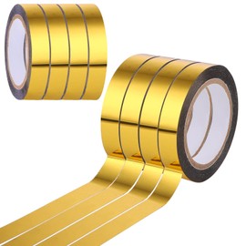 Grevosea 4 Rolls Metallic Mirror Tape, 65Ft DIY Graphic Art Tape Self-Adhesive Metalized Polyester Film Decor Tape for Wall Wardrobe Bathroom Decoration Gift Wrapping(Gold)