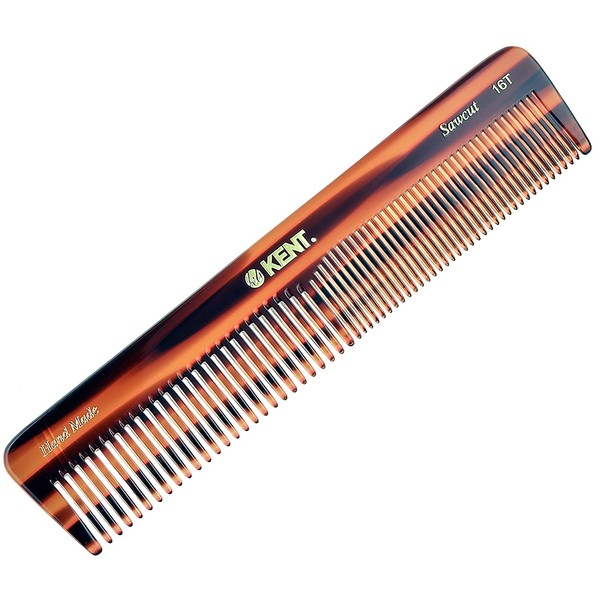 Kent 16T Double Tooth Hair Dressing Table Comb, Fine and Wide Tooth Dresser Comb For Hair, Beard and Mustache, Coarse and Fine Hair Styling Grooming Comb for Men, Women and Kids. Made in England