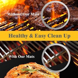 BBQ Grill Mats Non Stick Reusable, BBQ Mats for Gas Grill, Oven Liners for Bottom of Oven Teflon Sheets Easy to Clean for Grills Ovens and Outdoor Grills (Black-6 Pack)