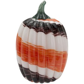 Boston International Glass Pumpkin Fall Autumn Harvest Thanksgiving Tabletop Decorations Hand Blown Glass, Large, Autumn Swirl