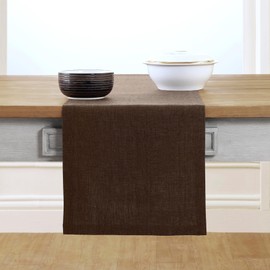 Solino Home Linen Table Runner 90 Inches Long – 100% Pure Linen Chambray Brown Table Runner 14 x 90 Inch – Machine Washable Dining Table Runner for Fall, Thanksgiving – Athena