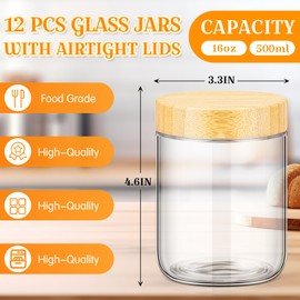 Norme 12 Pcs Glass Jars with Lids Empty Small Glass Containers and Inner Liners Reusable Cosmetic Jars Round Airtight Bottles with Plastic Wood Grain Lids for Travel (16 oz)