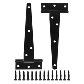 2 Pack T Hinges 200mm (8") with Screws, Heavy Duty T-Strap Gate Hinges, Black Coated Metal Tee Hinges, Rustproof and Weather Resistant for Shed Doors, Barn Doors, Wooden Gates, and Fences.
