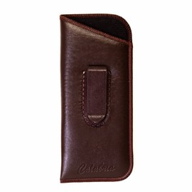 Calabria Slip-In Eye Glasses Case w/Plastic Pocket Clip Faux Leather Felt Brown Men Women Eyeglass Pouch Sunglasses Holder