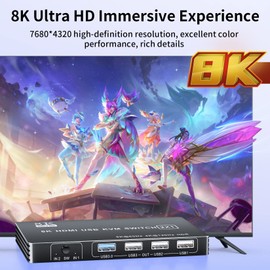 BolAAzuL 8K KVM Switch HDMI 2 Port Box, USB HDMI KVM Switch 2X1 4K@120Hz 8K@60Hz for 2 Computers Share 1 Monitor, HDMI 2.1 Port(2 in 1 out) + USB 3.0 (2 in 1 out) + USB 2.0 (3 out) with Wire Control