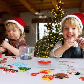 Pllieay Christmas Fuse Beads Kit, 5MM Melty Beads Set, Iron Melting Beads with Pegboards,Ironing Paper and Keychain Accessories, Arts and Crafts Set for Kids Boys Girls Christmas Birthday Gift